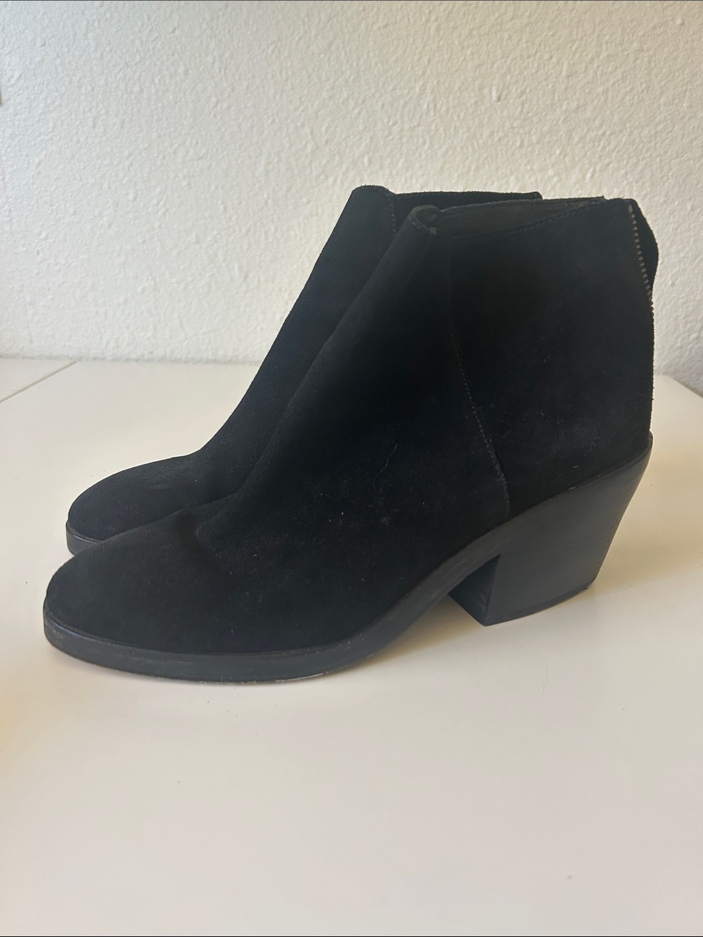 Eileen Fisher Black Suede Ankle Booties with Block Heel